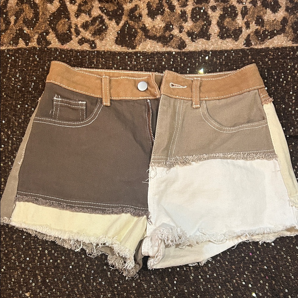 Patchwork Tan and Cream Women Shorts